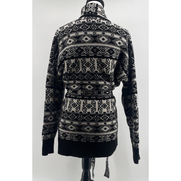 Rachel Zoe Open Sweater Belted Cardigan Women's Medium Aztec Black Ivory Thick - Picture 3 of 8